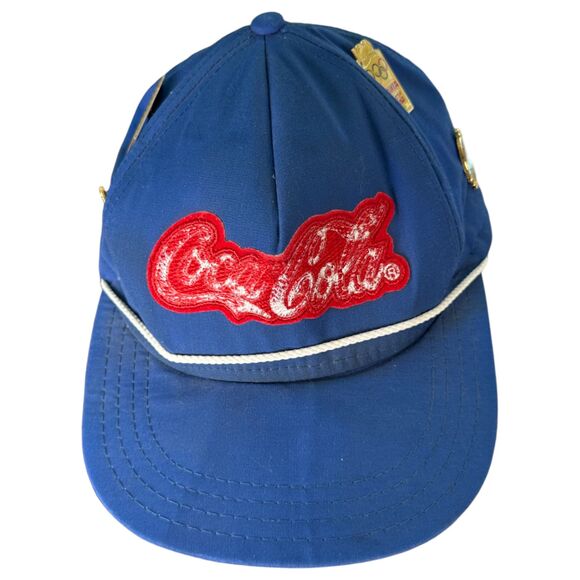 Vintage Coca Cola Rope Hat with 5 Coca Cola Pins 1980s Snapback One Size